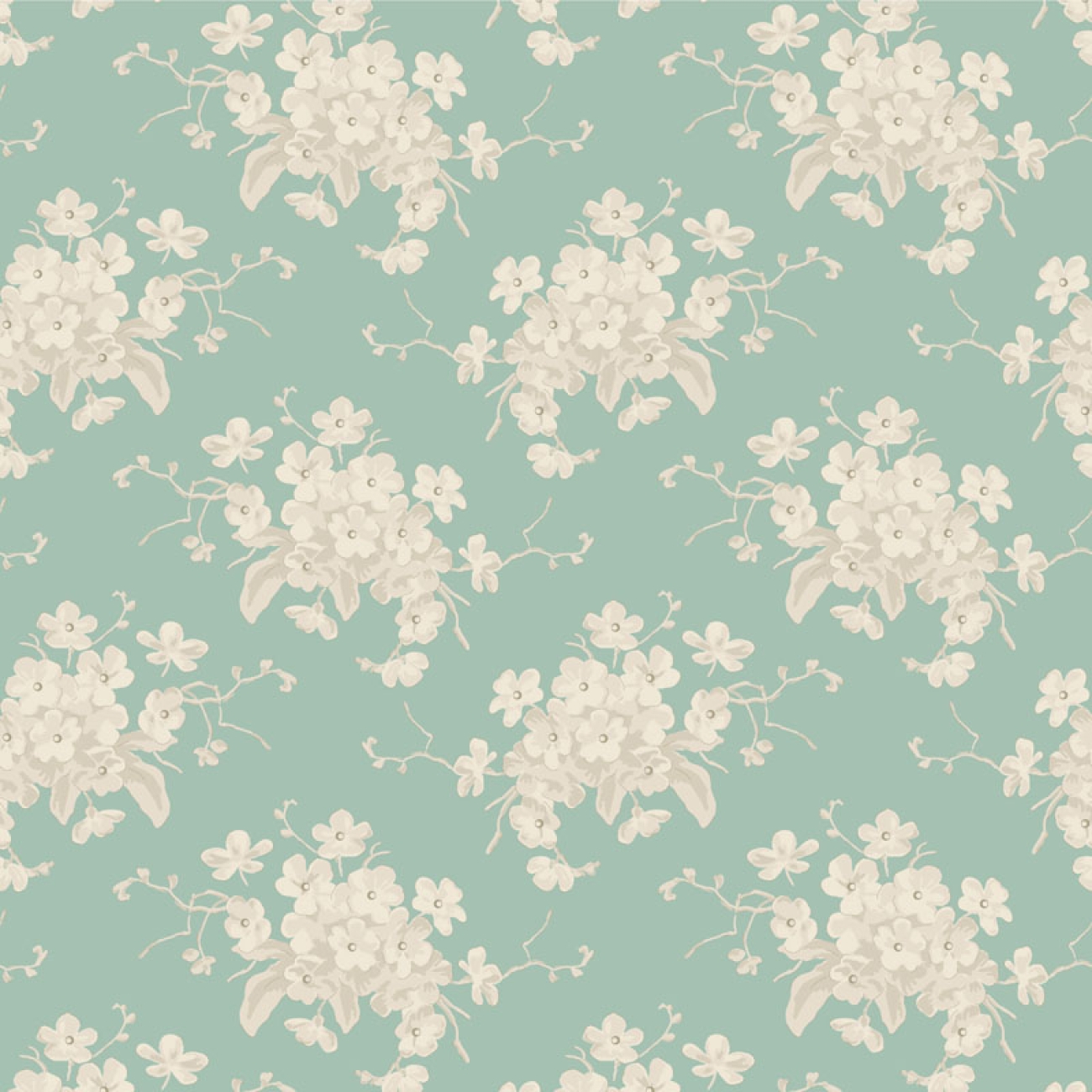 Tilda Patchwork Stoff Baumwolle - Sunday Brunch - White Flower Teal